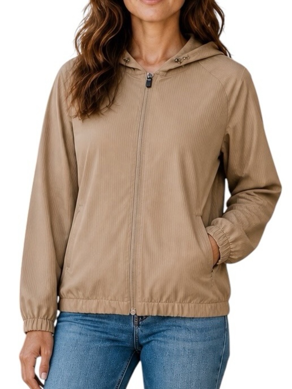 FREELY Jacket Windbreaker Full Zip Hoodie Casual Size XL Rose Taupe